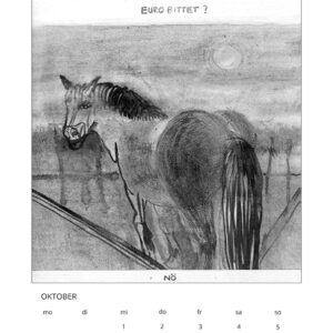Kalender 2014_Fragen an deutsche und in Deutschland lebende Tiere, Oktober, Tuschezeichnung/Digitaldruck, 21x29cm