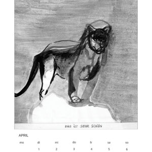 Kalender 2014_Fragen an deutsche und in Deutschland lebende Tiere, April, Tuschezeichnung/Digitaldruck, 21x29cm