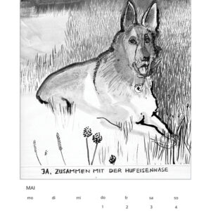 Kalender 2014_Fragen an deutsche und in Deutschland lebende Tiere, Mai, Tuschezeichnung/Digitaldruck, 21x29cm
