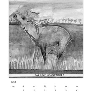 Kalender 2014_Fragen an deutsche und in Deutschland lebende Tiere, Juli, Tuschezeichnung/Digitaldruck, 21x29cm